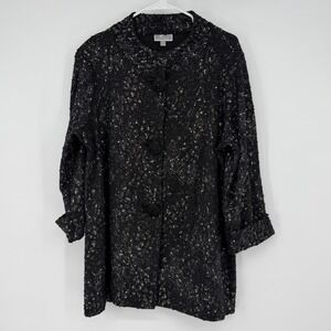 JM Collection Woman Black Silver Sequin Textured Button Front Jacket Plus‎ 1X